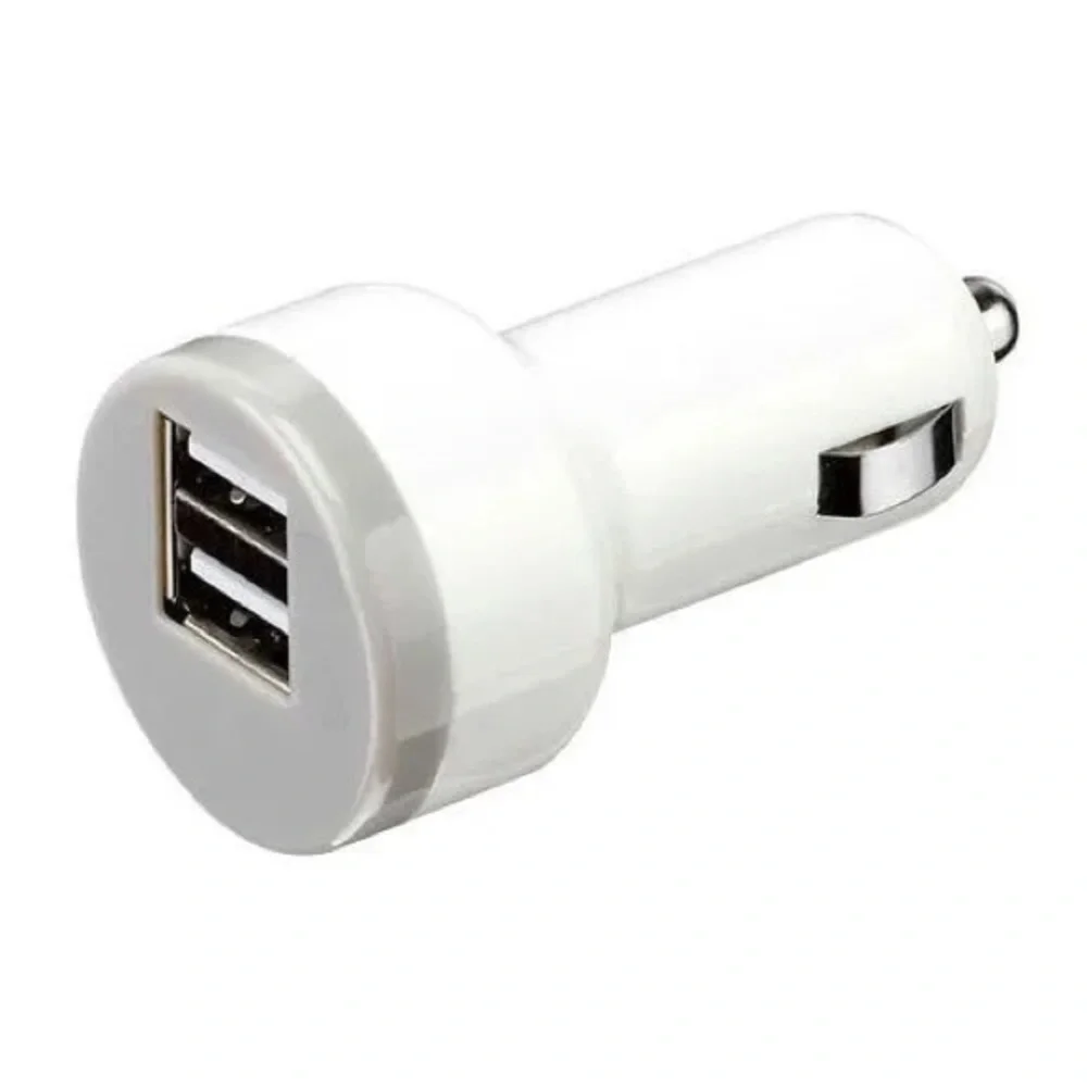 White Dual USB Universal Adapter Car Charger